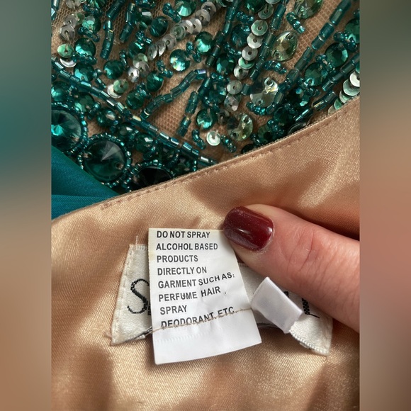 Sherri Hill Teal Beaded & Chiffon Open Back Short Prom Dress, Size 8, Dance - Picture 5 of 12